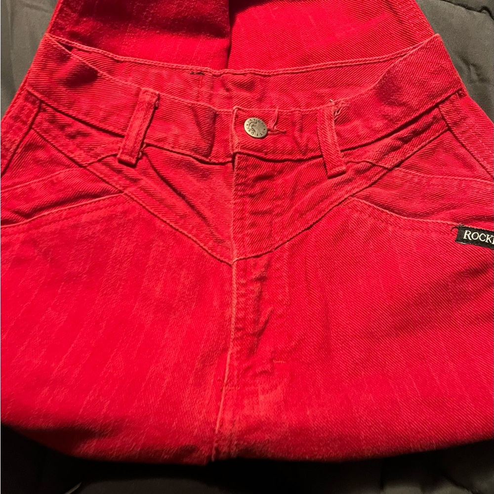 VINTAGE Vibrant Red High Rise Jeans with Denim Texture